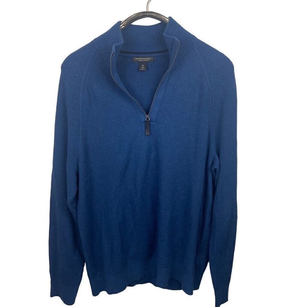 Men's Banana Republic Blue Knit 100% Supima Cotton Pullover Sweater 1/4 Zip XL‎